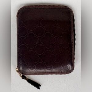 COMME DES GARÇONS ,LEATHER CLOVER EMBOSSED SMALL WALLET .BROWN